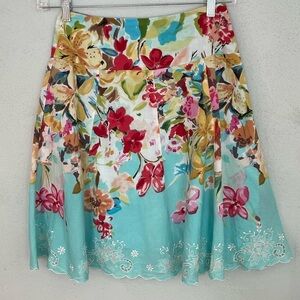 Derhy 100% Cotton Floral Cottagecore Boho Full Skirt Garden Party Scallop Hem S